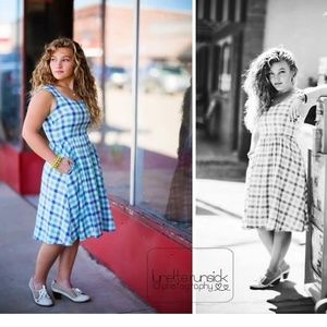 Blue and white checkered t cup dress